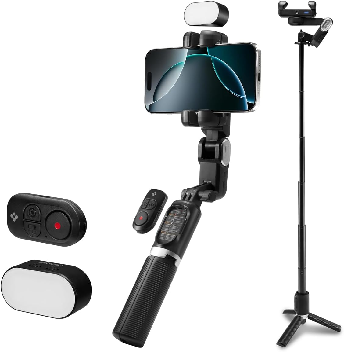 Spigen Gimbal Stabilizer for Smartphone, iPhone Gimbal w/Focus Wheel Face/Object Tracking for Android Foldable 3-Axis Handheld Phone Stabilizer for Video Recording - Black