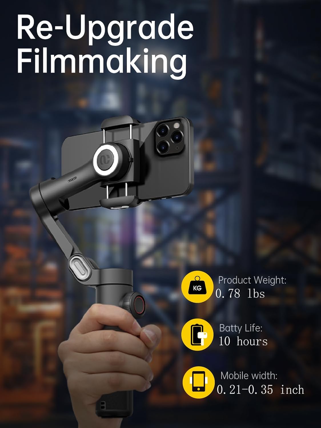 Phone Gimbal Stabilizer 3-Axis Smartphone Foldable Handheld Gimbal for iPhone with Focus Wheel TikTok YouTube Vlog Stabilizer for iPhone16 15 14 13 12 Pro Max Android-Smart XE