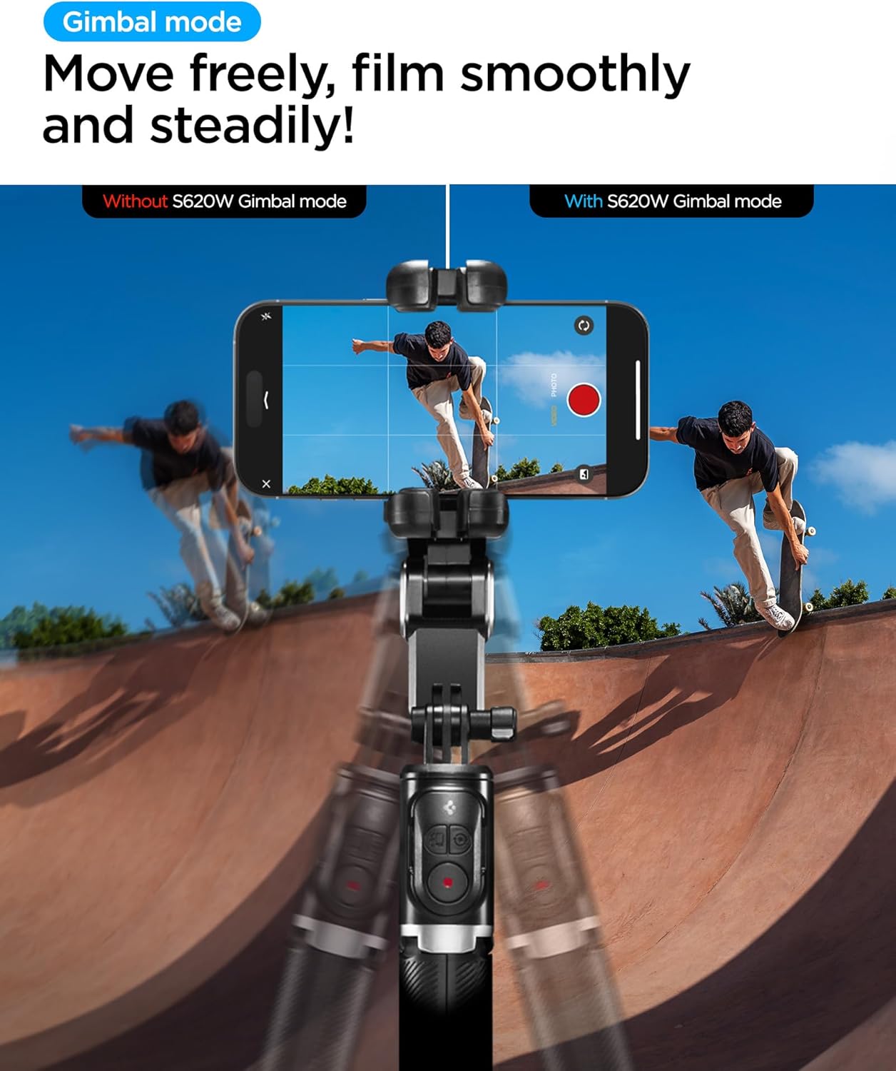 Spigen Gimbal Stabilizer for Smartphone, iPhone Gimbal w/Focus Wheel Face/Object Tracking for Android Foldable 3-Axis Handheld Phone Stabilizer for Video Recording - Black