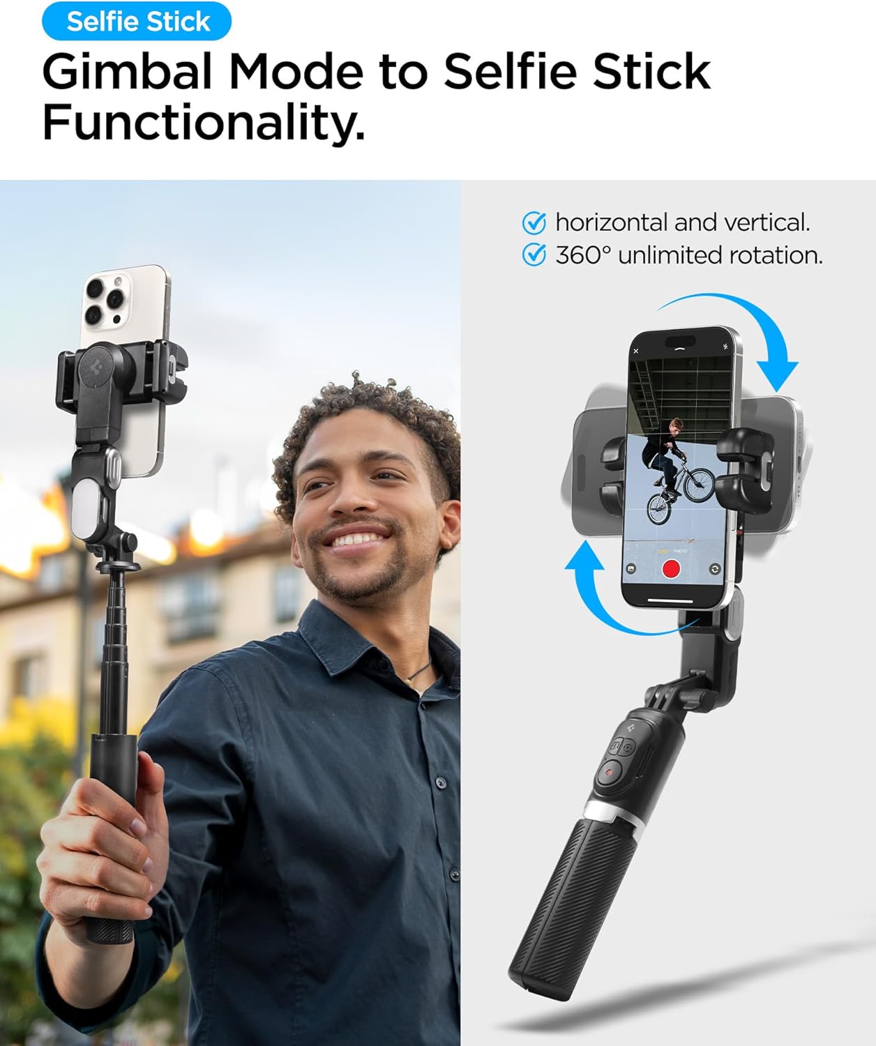 Spigen Gimbal Stabilizer for Smartphone, iPhone Gimbal w/Focus Wheel Face/Object Tracking for Android Foldable 3-Axis Handheld Phone Stabilizer for Video Recording - Black