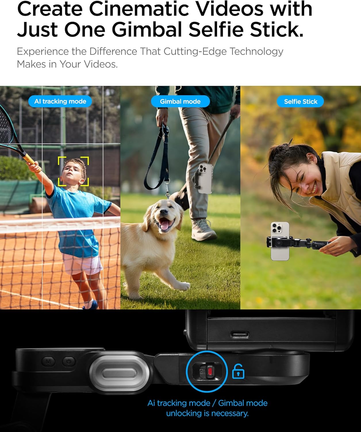 Spigen Gimbal Stabilizer for Smartphone, iPhone Gimbal w/Focus Wheel Face/Object Tracking for Android Foldable 3-Axis Handheld Phone Stabilizer for Video Recording - Black